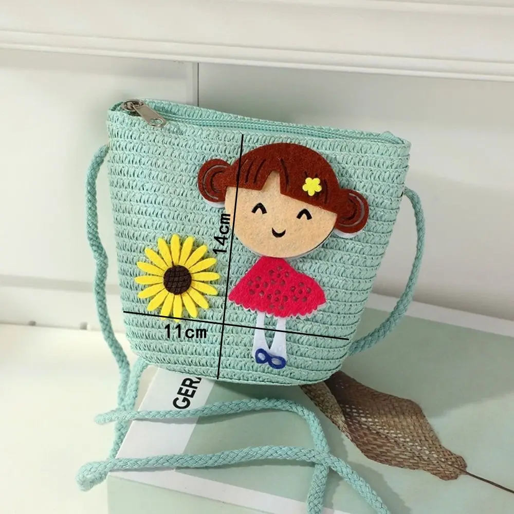 حقائب كتف من القش المنسوج يدويًا مبتكرة على شكل زهرة لطيفة حقيبة كروس خفيفة الوزن حقيبة شاطئ للأطفال #6