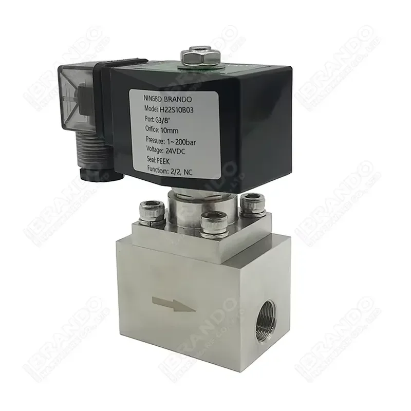 3/8'' 1/2'' High Pressure 200 bar Water Air 2 Way Normally Closed Stainless Steel Solenoid Valve 220VAC 110VAC 24VAC 24VDC