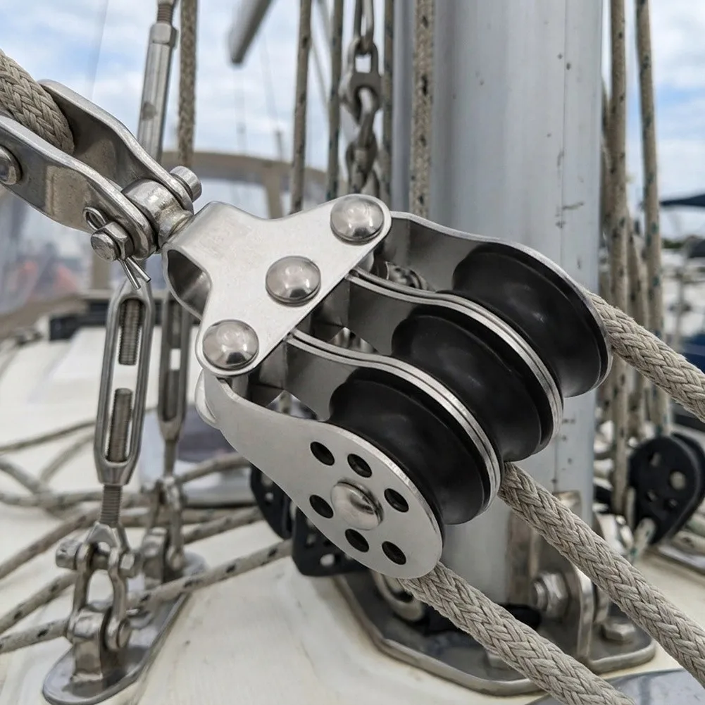 Stainless Steel 316 Locking Pulley Featuring Nylon Rollers for Canopy Sailboat Rope Boat and Marine Environments