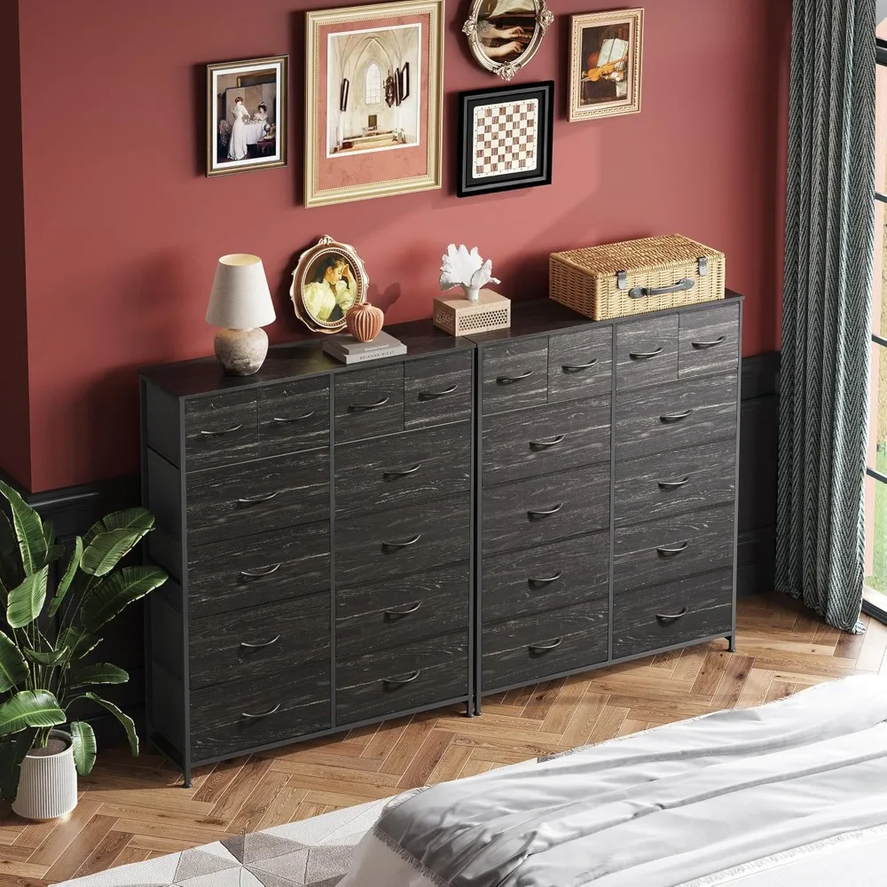 

12-Drawer Tall Dresser with Wood Top, Fabric Storage Chest for Bedroom Closet Living Room, Charcoal Black Wood Grain