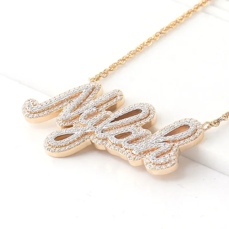 Fashion Name Plate Necklace Custom Jewelry 925 Sterling Silver 14K 18K Gold Moissanite Diamond Necklace Jewelry Set For Woman