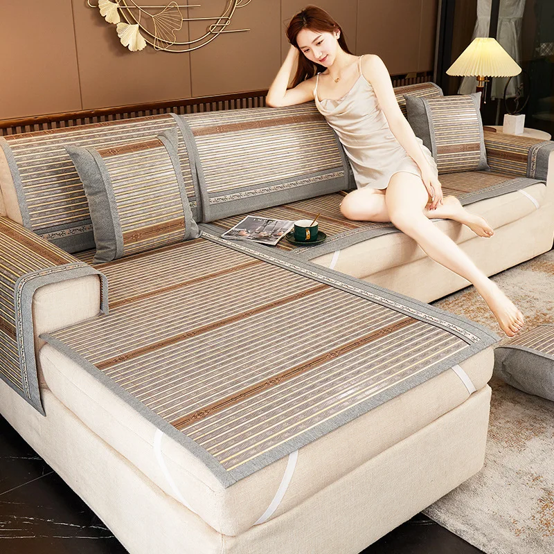 Summer Double-sided Cool Mat Sofa Cushion Bamboo Mat Cool Feeling Cushion Anti Slip Sofa Cover
