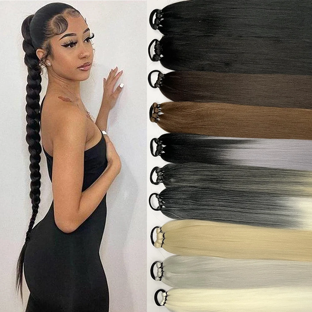 Braids Ponytail Extensions Synthetic Wrap Around Boxing Braids Chignon Tail With Rubber Band Hair Ring 65cm Black Ombre Braid