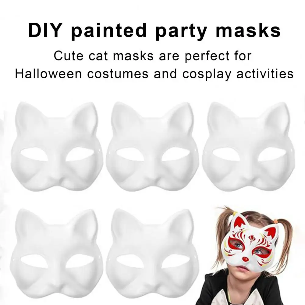 1/5Pcs 19*18cm Cat Party Masque DIY Kit Blanks Masque Hand-Painted Personalized Cat Masque Adjustable Elastic Straps For Cosplay