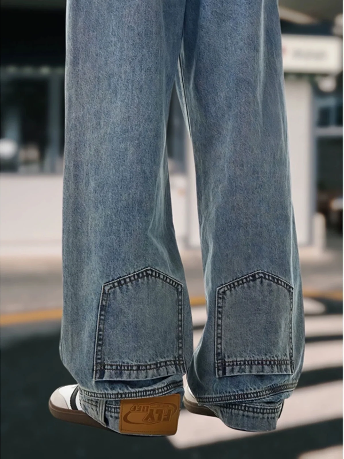 

American Sle Men's Blue Jeans High Street Vibe Inverted Design Loose Straight Leg Long Trousers Spring Autumn Wear