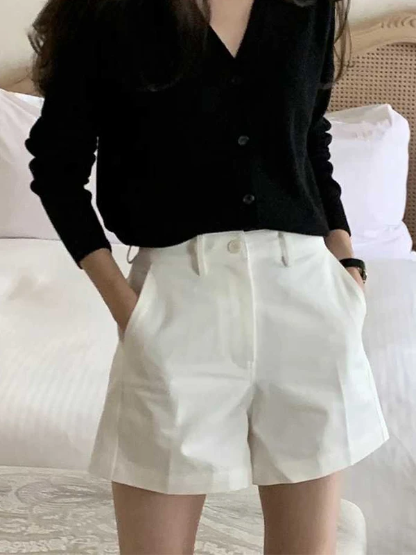 한국 스타일 루즈 슬리밍 캐주얼 와이드 레그 팬츠 여성 여름 2025 신상 다용도 스몰 사이즈 화이트 반바지 하이웨이스트