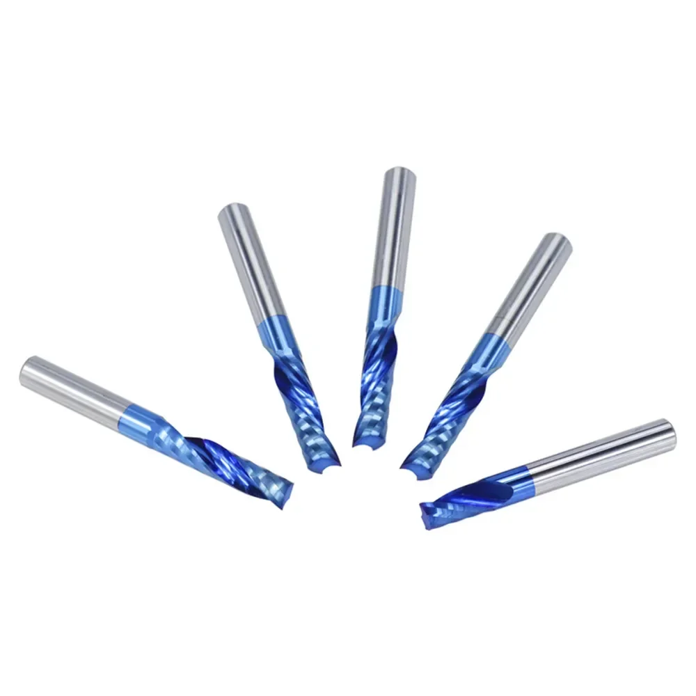 Pointe de tige revêtue bleue, fraise en bout à cannelure, routeur CNC, coupe unique, 1mm, 4mm