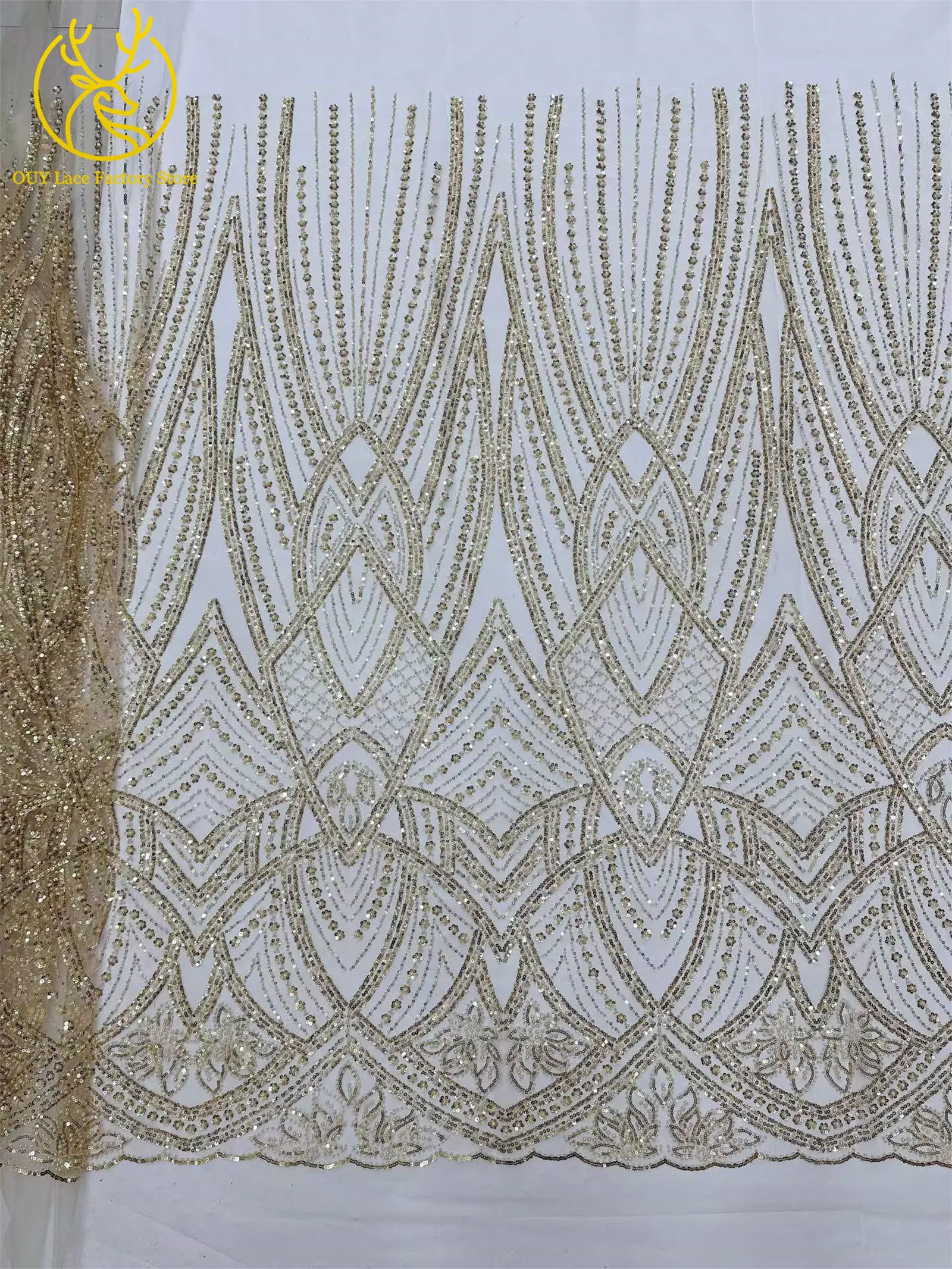 Luxuriöser orangefarbener afrikanischer Perlen-Mesh-Spitzenstoff, 5 Yards, bestickte Pailletten-Spitze, französische Tüllspitze für nigerianisches Hochzeitskleid – Detail 10