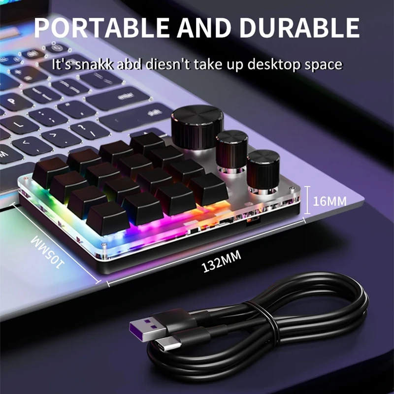 

16 Keys Mechanical Gaming Keyboard with 3 Knobs USB Wired Bluetooth/ Wireless Programming Macro Mini Keyboard Custom Hot-swap Ke