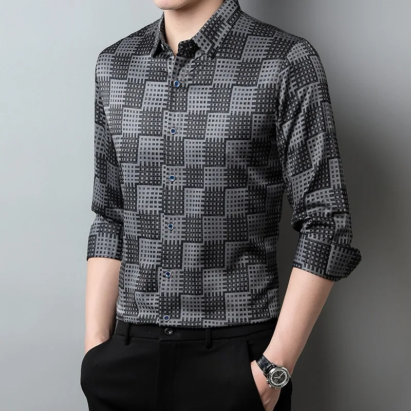 High End Man Shirt Quality Fashionable Personalized Youth Tops Luxurious Lapel Long Sleeve Spring Checkered Shirts for Men Trend