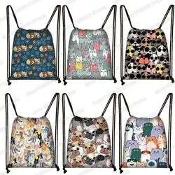 Bolsa de Ombro Kawaii para Mulheres, Cão Dos Desenhos Animados, Gato Mochila, Sacos De Cordão, Mochila De Armazenamento, Suporte Para Sapatos, Viagem, Meninas