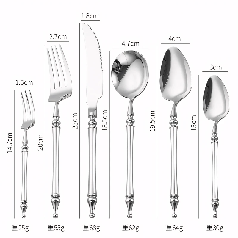 3/4/5/6PCS Silm Romantic 304 Stainless Cutlery Set Hotel French Tableware Wedding Table Decoration Luxury Spoon Fork Knife
