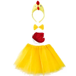 Animal Costume for Kid Adult Chicken Duck Cock Cosplay Headband Tutu Skirt Tie Tail Girl Women for Halloween Carnival Costume