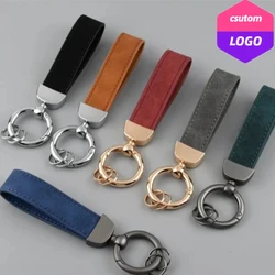 Custom Vintage Keyring Men and Women Laser Engrave Nubuck PU Leather Keychain Personalize Car Logo Key Chain Holder Company Nam