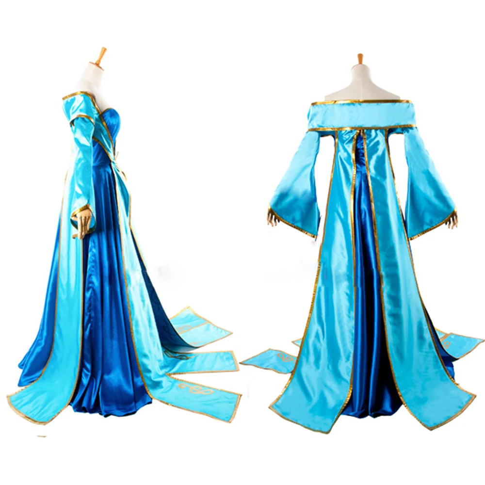 LOL Sona Cosplay Costume Sexy Women Blue Dress Full Set Halloween Party Outfit