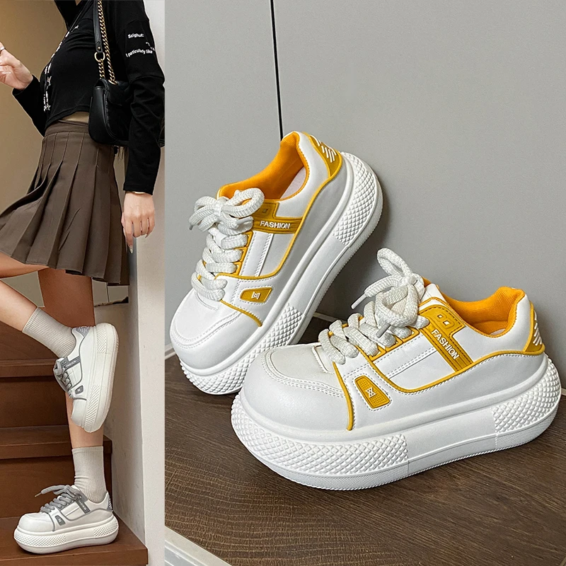 

Thick-soled, Lace-up, Color-blocked, Fashionable, Versatile, Comfortable, Anti-slip, Breathable, and Sporty Casual Women's Shoes