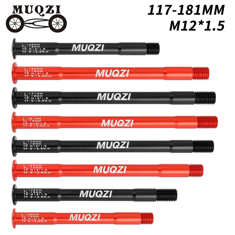 MUQZI Thru Axle Skewers M12 x P1.5 117-181L Bike Hub Shaft 12x100 12x142 12x148 MTB Road Bicycle Front Rear Fork Thru Axle