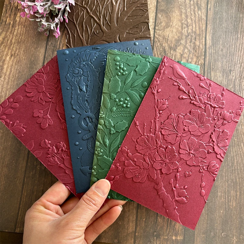 New 3D embossed relief folder and mold for handmade letter background greeting card scrapbook with floral and bird plum blossom