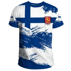 3d Print Finland National Emblem Flag Men T-Shirt Outdoor Sportwear Casual Oversized Short-sleeved Kid T shirt Tops Men Clothing