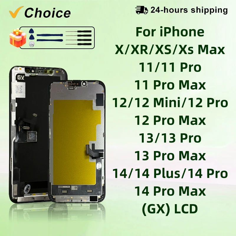Pantalla GX OLED para iPhone X LCD XS Max, digitalizador de pantalla táctil 3D para iPhone XR 11 12Pro Max, pantalla LCD para iPhone 12 Mini 13 14 Pro Max