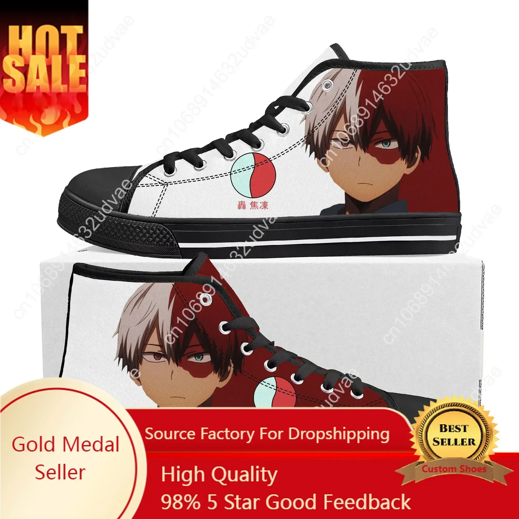 Shoto Todoroki My Hero Academia High Top Sneakers Mens Womens Teenager High Quality Canvas Sneaker Couple Shoes Custom Shoe