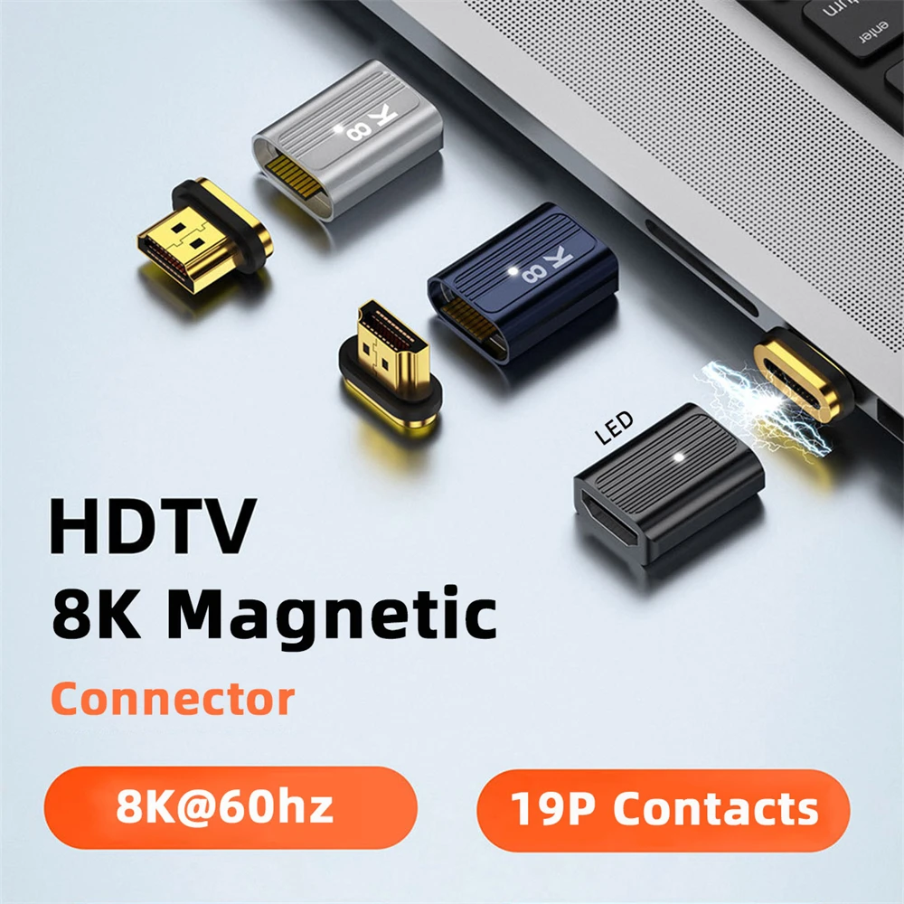 Cablecc 8K magnético separado HDTV 2,1 conector tipo A macho recto adaptador de vídeo de 19 pines para portátil HDTV