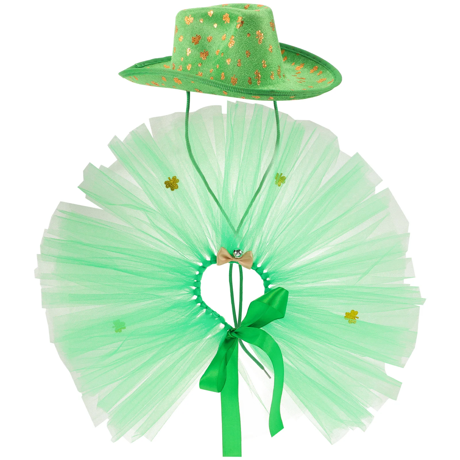 

1 set Dog Costume Irish Day Set Pet Outfits for Dogs Cats Saint Patrick's Day Party Hat Tutu Skirt Adjustable
