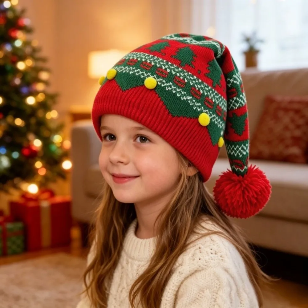 Funny Jacquard Christmas Hat Red Green Patchwork Color Warm Knitted Wool Cap Christmas Tree Gift Christmas Knitting Hat Winter