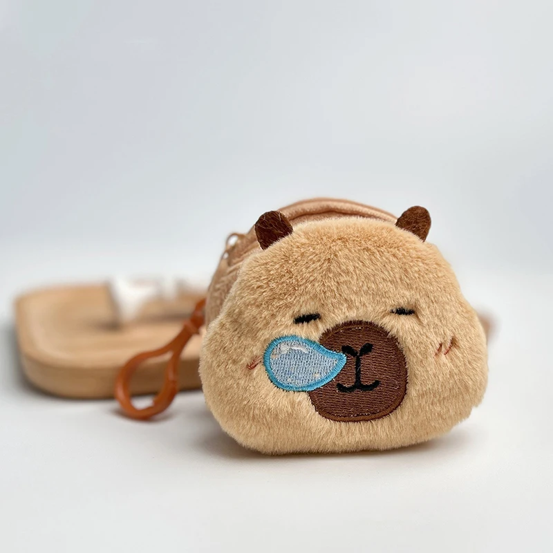 Capybara Anime Plush Coin Purse, Kawaii Mini Coin Purse, Sacos redondos dos desenhos animados, pingente, Organizador de auscultadores, Moda Criativa, 1Pc