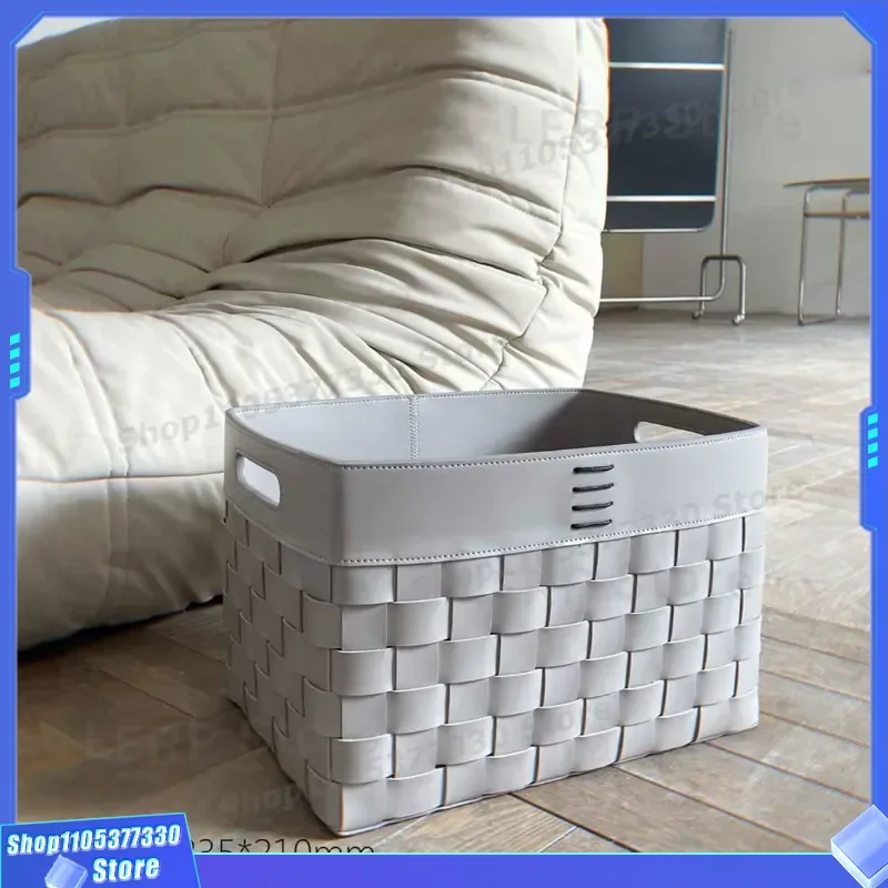 Handmade Saddle Leather Woven Storage Basket Light Luxury Cloakroom Organizer Soft Home Decor Design Furnishings Internet
