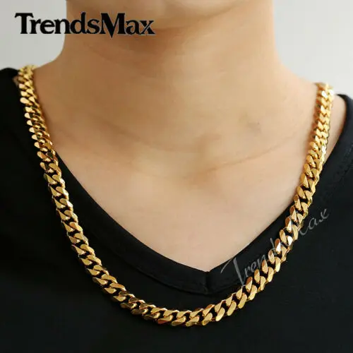 Hiphop Edelstahl Halskette Curb Cuban Link Kette Für Männer Frauen Gold Farbe Solide Metall Punk Schmuck Geschenk KNM08