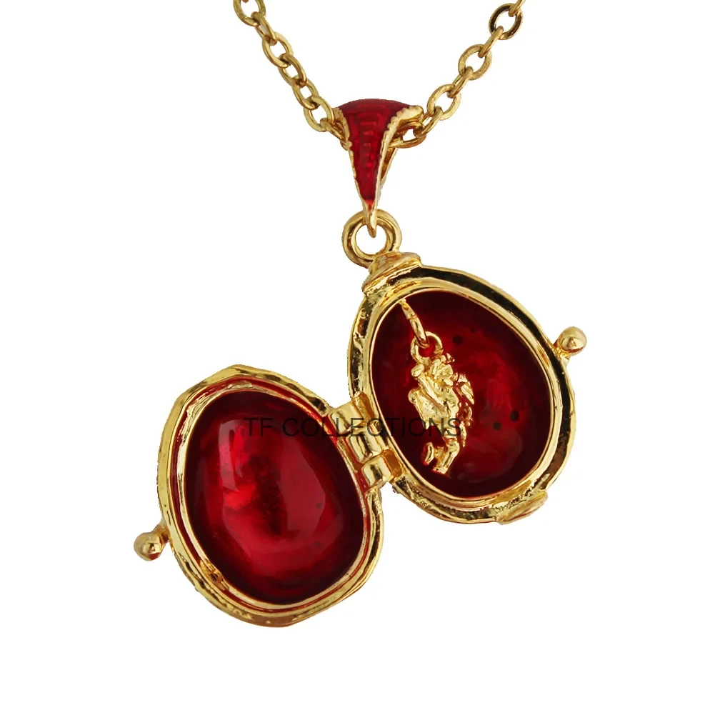 Enamel HandMade Jewelry Can Open Brass Vintage Egg Pendant Crystal Necklace Gift To Women Girls Apple Inside Christmas