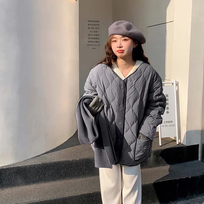 Schinteonผู้หญิงเป็ดสีขาวลงเสื้อแจ็คเก็ตถักผ้าพันคอฤดูใบไม้ร่วงฤดูหนาวสบายๆกว่าขนาดหลวมOutwear 2024 ใหม่