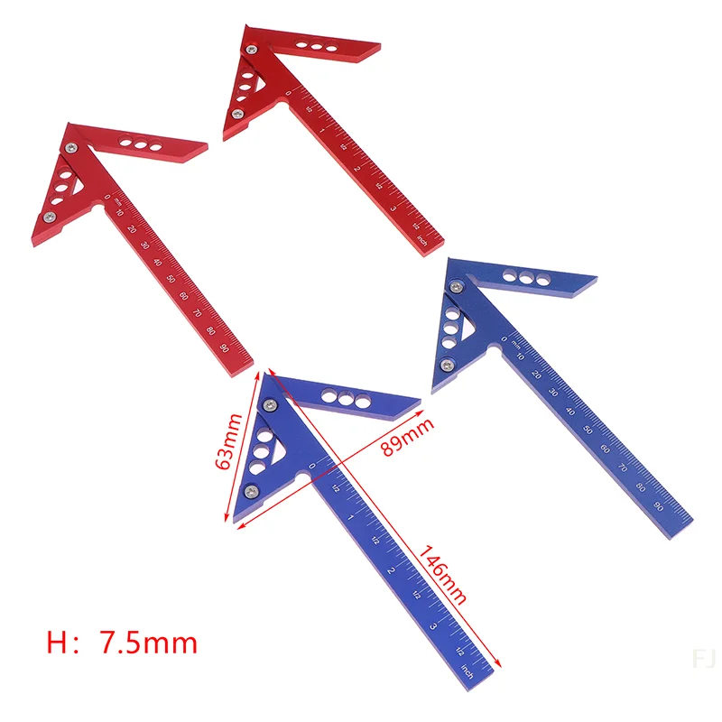 90 Degree Right Angle & 45 Degree Arrow Triangle Aluminum Alloy Ruler
