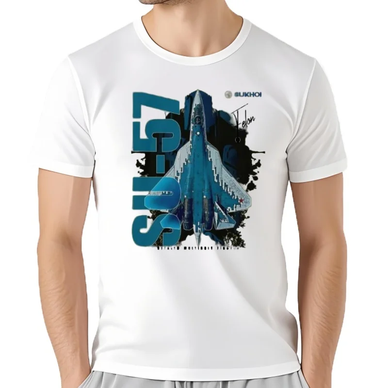 Su-57 Stealth Multifunção Avión De Combate Camiseta De Manga Corta Casual Algodón Camisetas Con Cuello Redondo