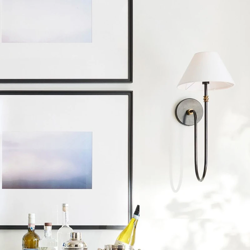 Popular Minimalist Study Fabric Lampshade Wall Lamp American Countryside Bedroom Pendant Light Living Room Balcony Decoration