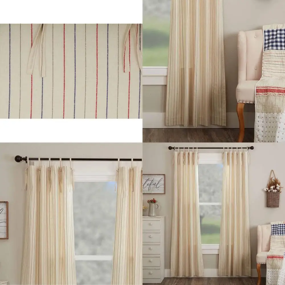 

Set of 2 Betsy Stripe Curtain Panels, 84 Long x 40 Wide, Farmhouse Style, Patriotic & Primitive Americana Drapes