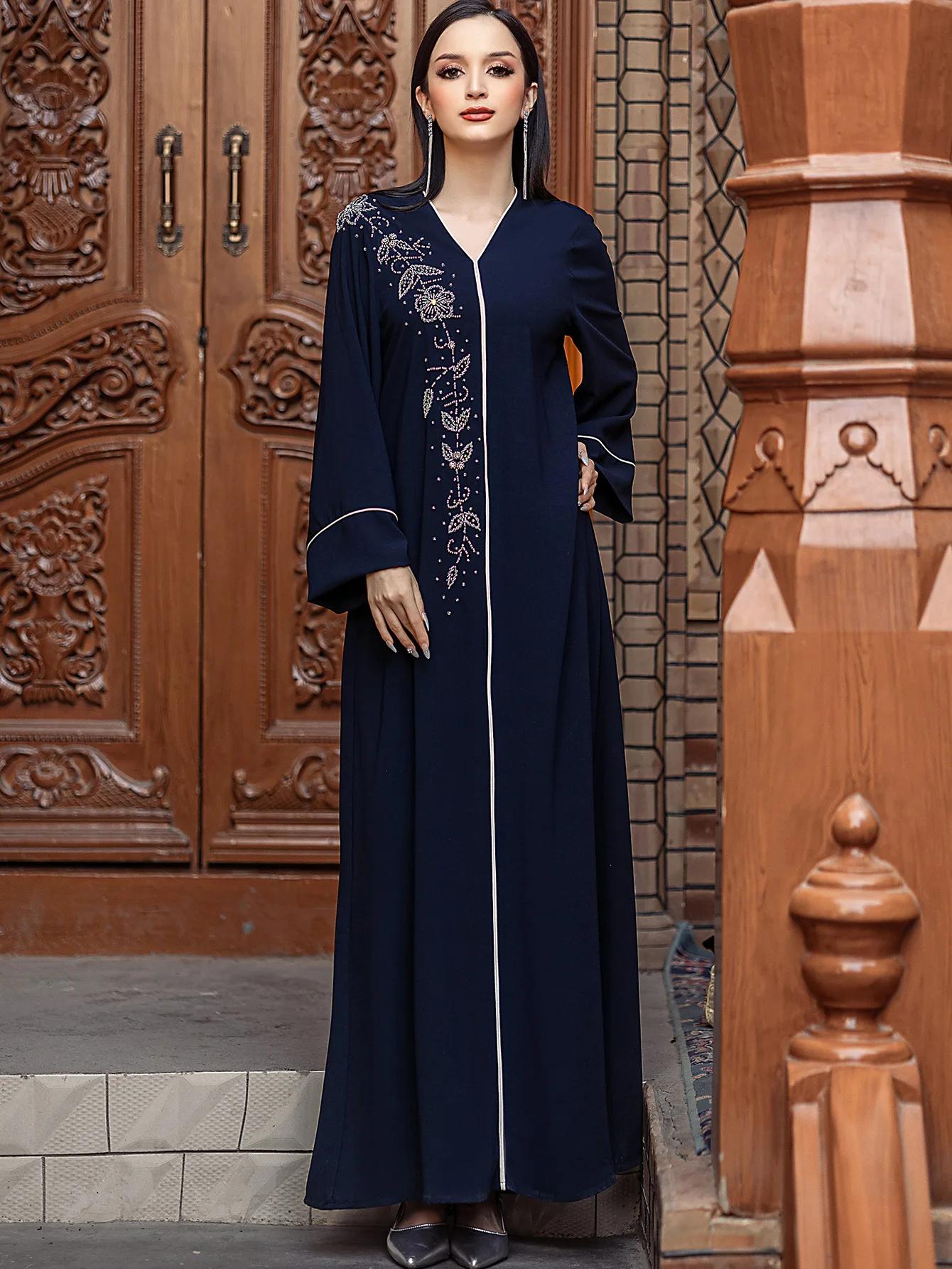 Muslim Women Diamonds Maxi Dress Beaded Abaya Dubai Turkey Kaftan Eid Djellaba Islam Clothing Caftan Marocain Femme Vestido Robe