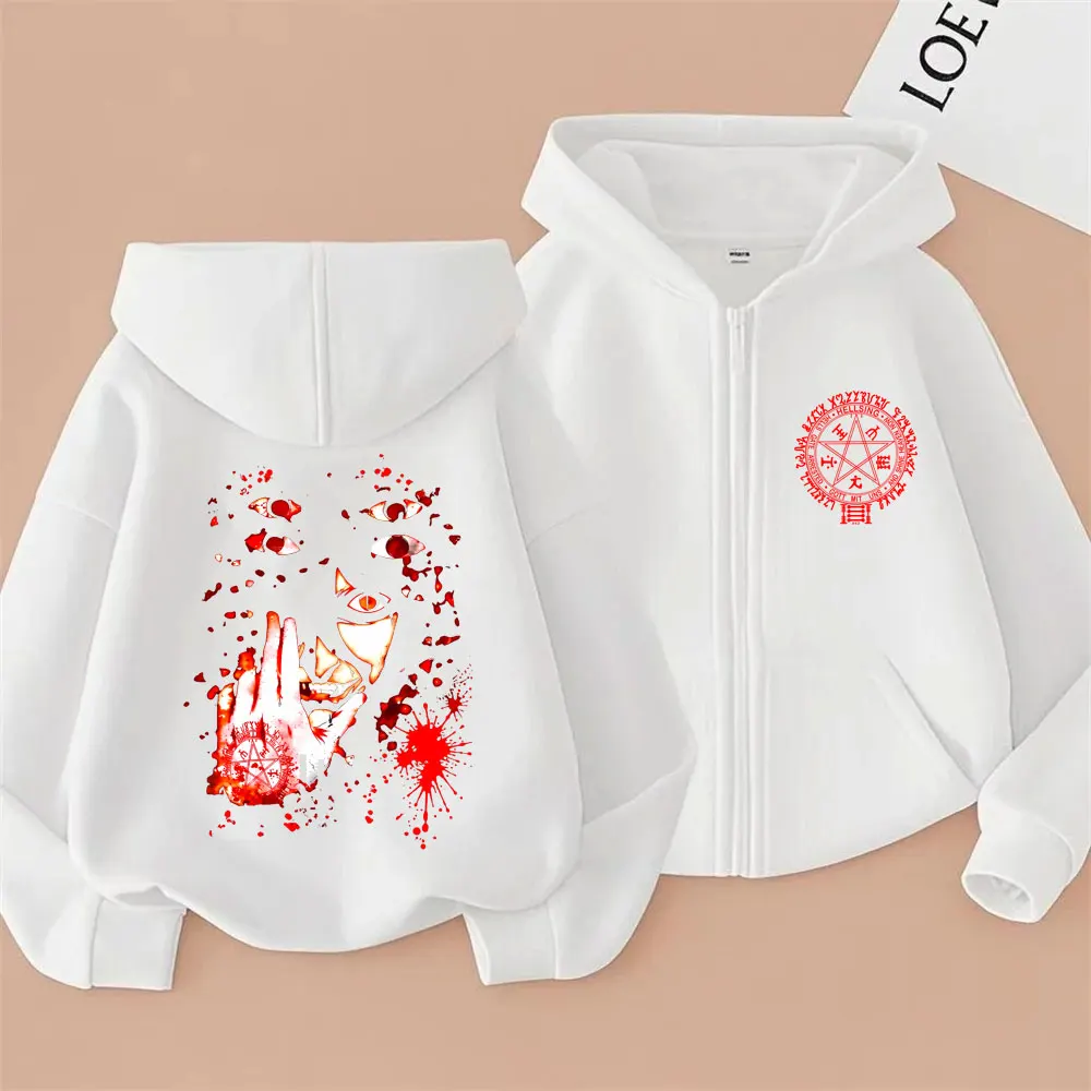 Anime Hellsing Abraham Van Helsing Vampire Alucard Face Graphic Zipper Hoodie Men Women Fashion Manga Oversized Zip Up Hoodies - view 6