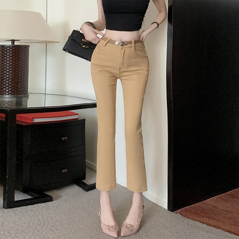 

Sexy Preppy Style Khaki Denim Nine-Piece Pants Women's Small Size Versatile Cigarette Pants Spring New Arrival Cotton Stretch...