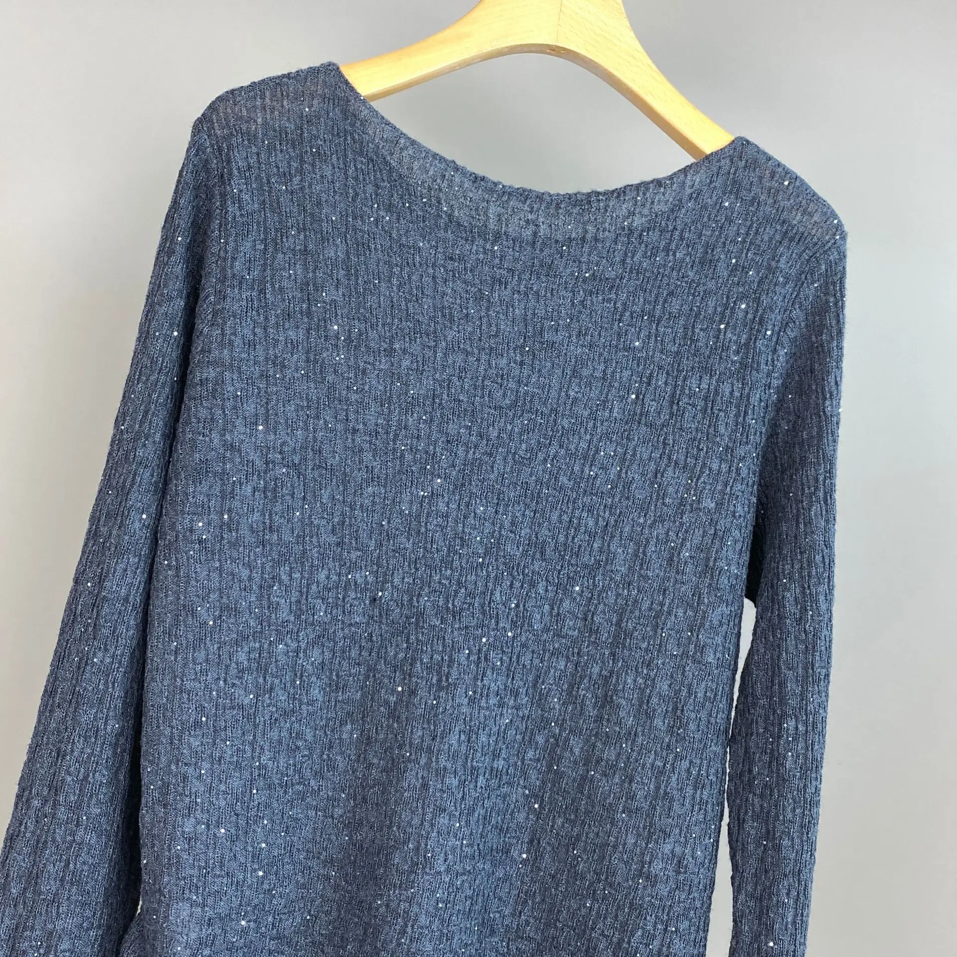 

2025 Autumn And Winter New Sequined Round Neck Wool Comfortable Fashionable All-Match Knitted Long-Sleeved Sweater For Women