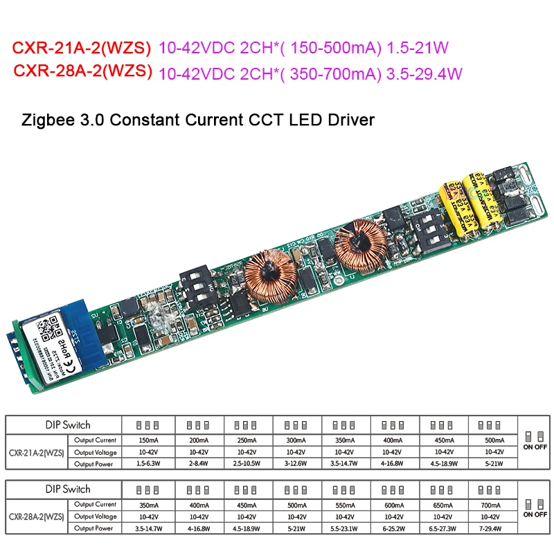 Zigbee 3.0 Constant Current CCT LED Driver Tuya 10-42VDC 350-700mA/150-500mA CC power supply for WW CW LED magnetic&linear Light