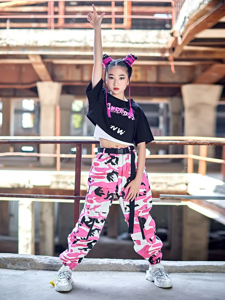 New Jazz Dance Clothes For Girls Hip Hop Costume Cropped T Shirt Camouflage Pants Summer Children Performance StreetWear