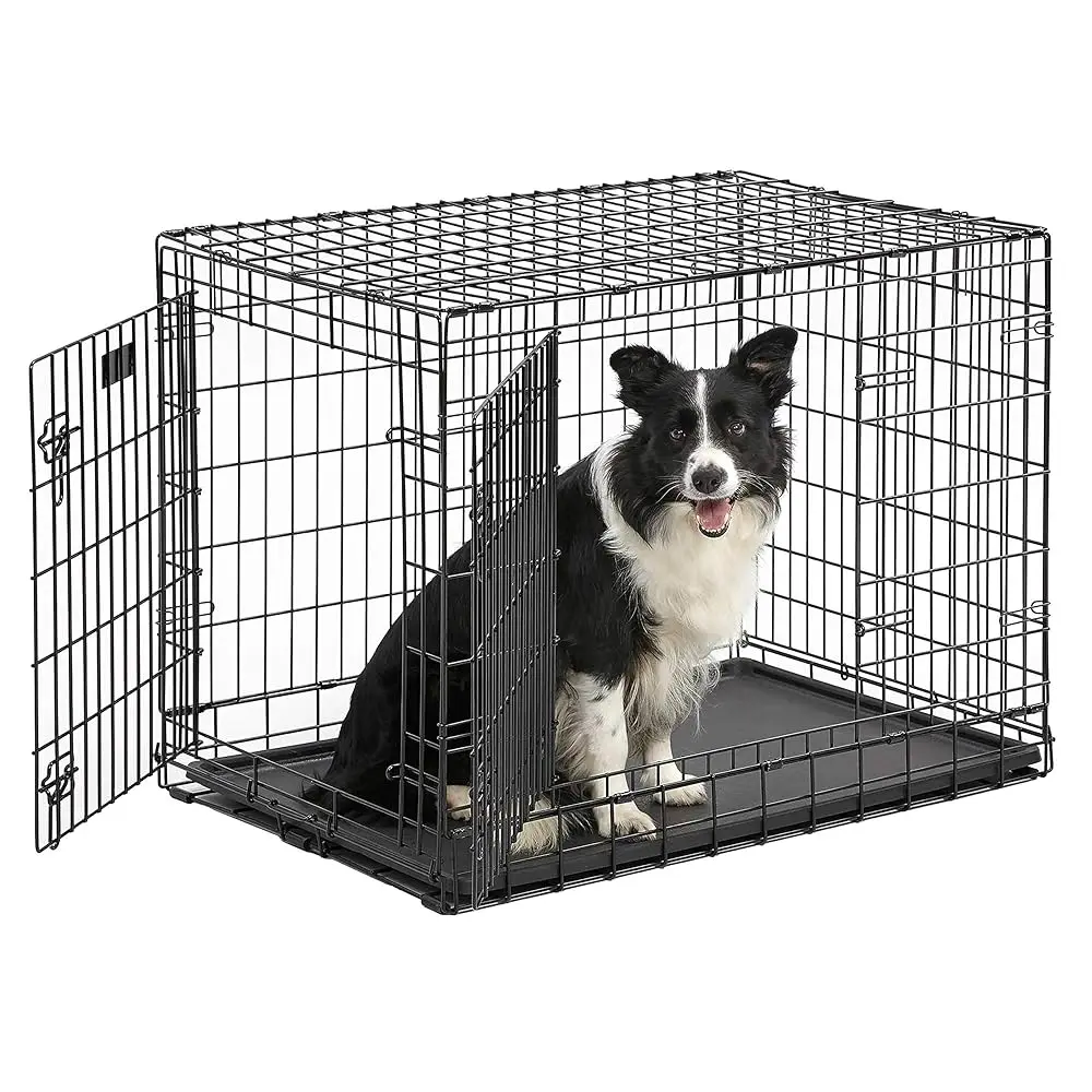 

Ultima Pro Series 36' Dog Crate | Extra-Strong Double Door Folding Metal Dog Crate W/Divider Panel, Floor Protecting 'Roller