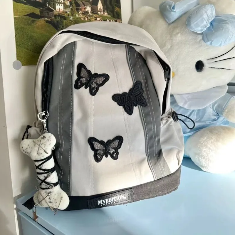 MBTI Y2k Gothic Womens Backpack Butterfly Patchwork Student School Backpacks Large Capacity Vintage Fashion Designer Luxury Bag