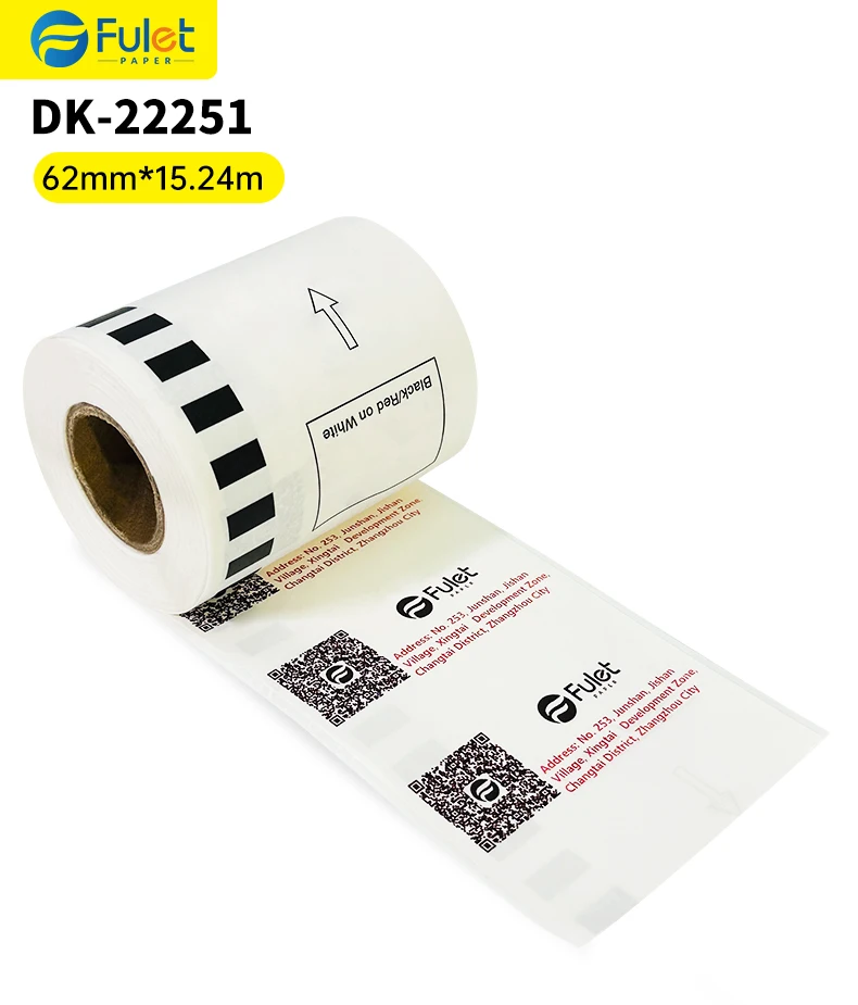 Compatible Brother DK-22251 Continuous Thermal Label Black & Red on White 62mm wide and 50 feet long (Without label holder)