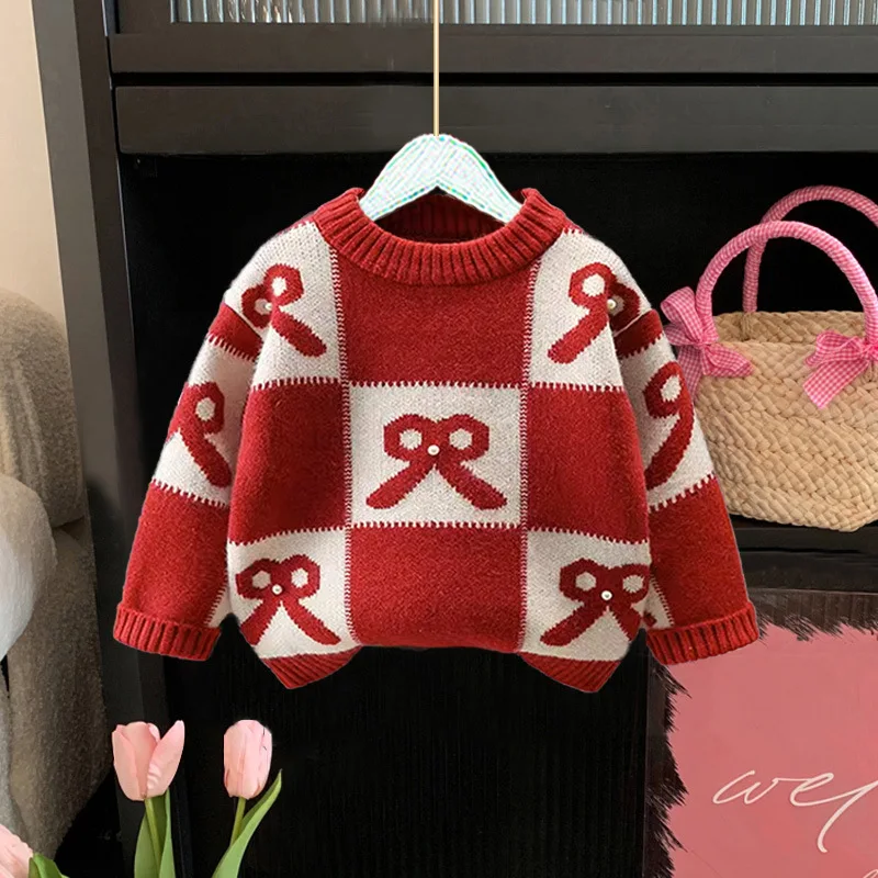 

Girl's Sweater Autumn New Western Style Children's Baby Bottoming Shirt Princess Top Children's Knitwear Autumn and Winter