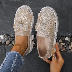 Luxury Designer Shoes Ladies Flat Sequined Sneakers Casual Women's Mesh Lace-up Fine Diamond Sequins Platform Vulcanized Shoes