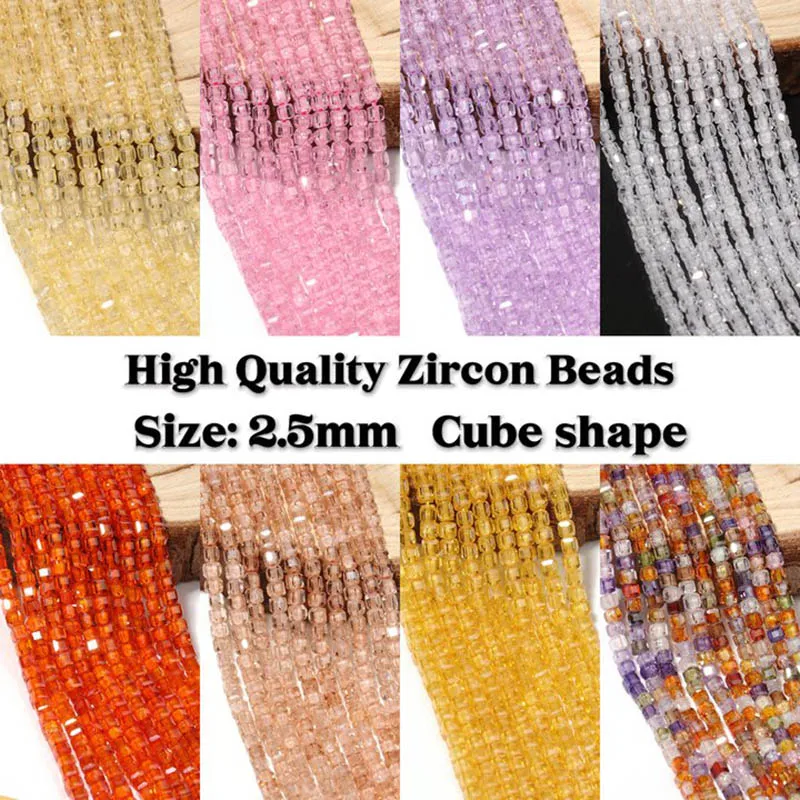 2,5 mm Zirkon-Würfelperlen, mehrfarbig, winziges Quadrat, facettierte Zirkonia-Strassperlen für Schmuckherstellung, handgefertigtes DIY-Armband