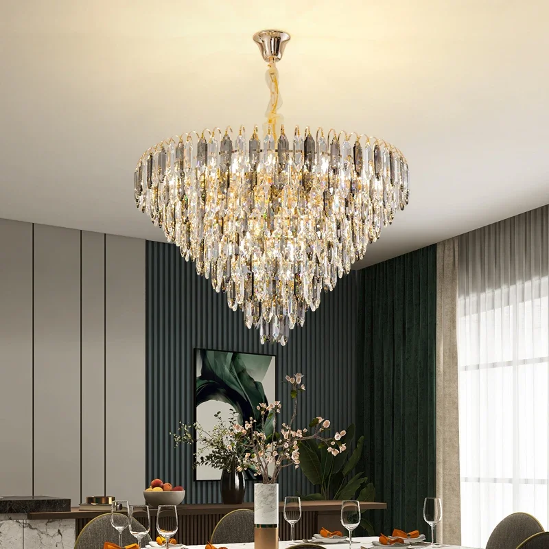 New Light Luxury Small Duplex Living Room Large Chandelier Crystal Simple Hotel Lobby Pick Empty Villa Staircase LongChandelier